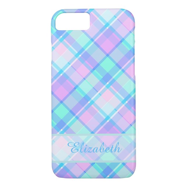 Blue and Pink Plaid Pattern Personalised Case-Mate iPhone Case (Back)