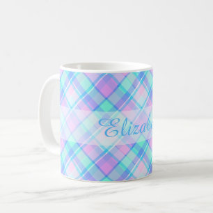 Blue and Pink Plaid Personalised Coffee Mug