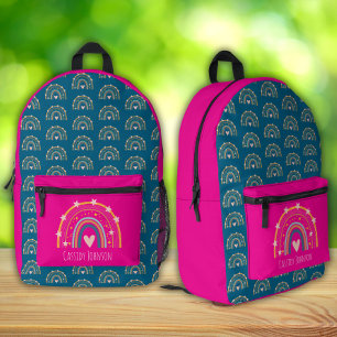 Blue and pink rainbow kids printed backpack