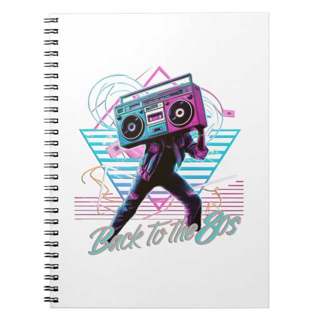 Blue and Pink Retro Back To The 80s Notebook (Front)