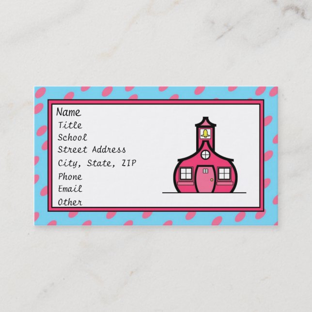 Blue and Pink Retro Dots Business Card (Front)