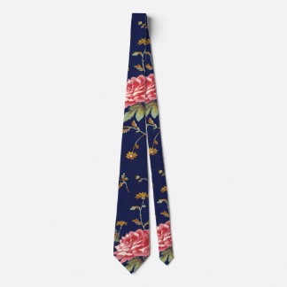 Blue and Pink Retro Floral Design Tie