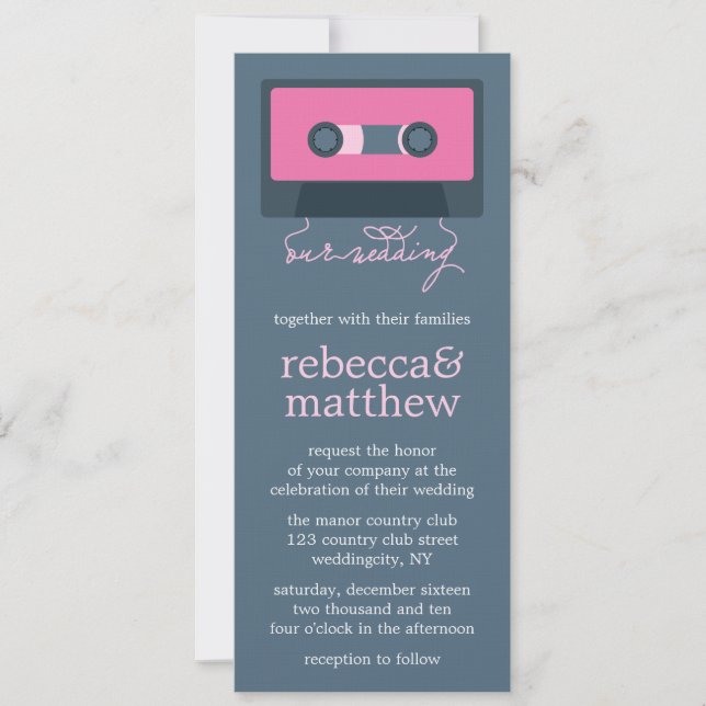 Blue and Pink Retro Mixtape Wedding Invitation (Front)