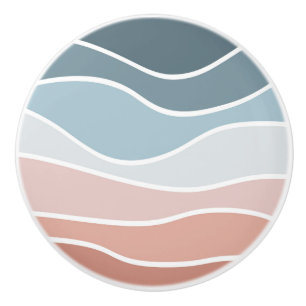 Blue and pink retro style waves design ceramic knob