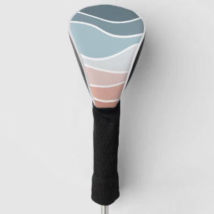 Blue and pink retro style waves design golf head cover