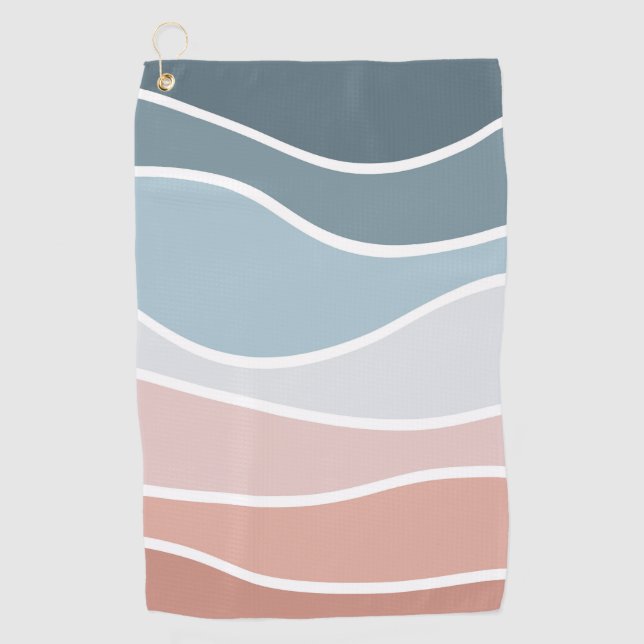 Blue and pink retro style waves design golf towel (Front)