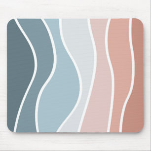 Blue and pink retro style waves design mouse mat