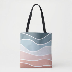 Blue and pink retro style waves design tote bag