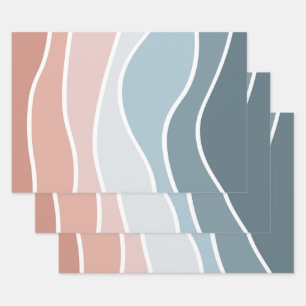 Blue and pink retro style waves design wrapping paper sheet