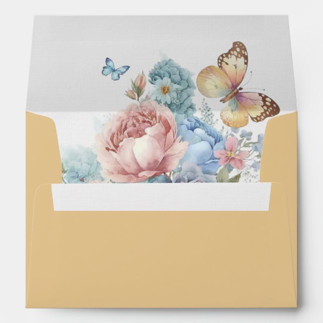 Blue and Pink Roses and Brown butterflies  Envelope (Back (Bottom))