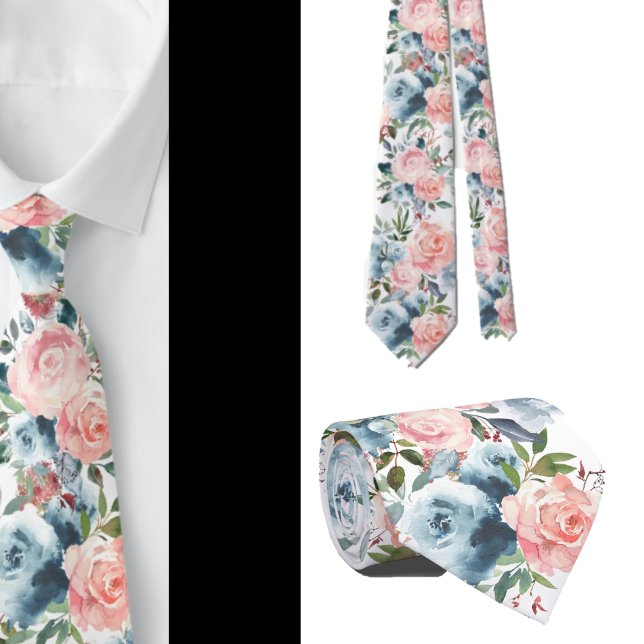 Blue and Pink Roses Flowers Floral Formal Neck Tie (Creator Uploaded)