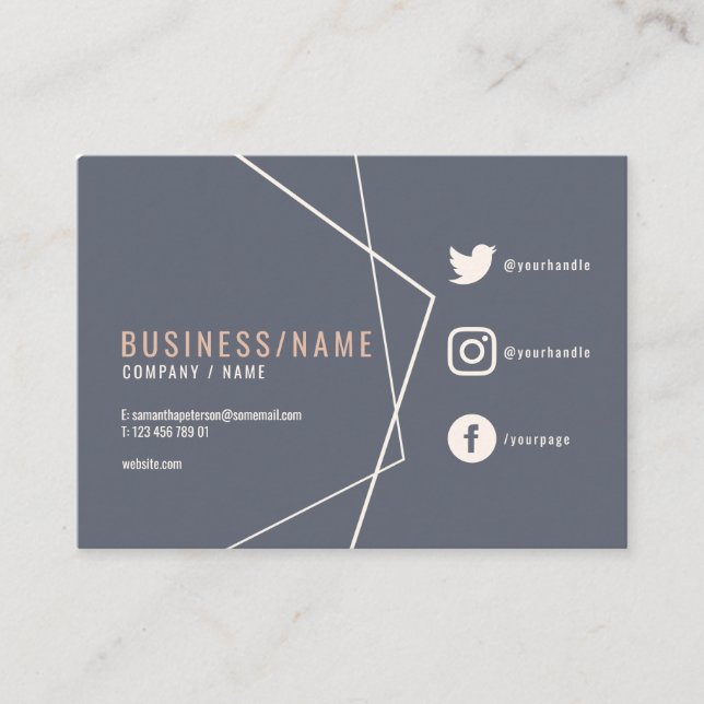 Blue and pink rustic social media business card (Front)