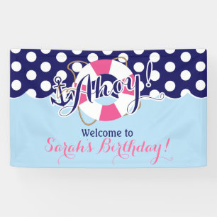 Blue and Pink, Sailor, Nautical Birthday Banner