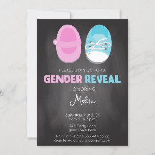 blue and pink shoes gender reveal invitation