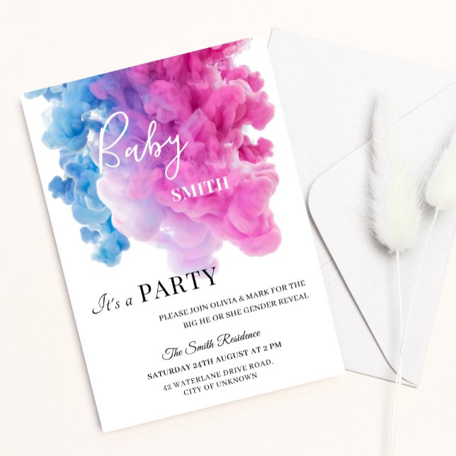 Blue and Pink Smoke Baby Gender Reveal Party Invitation (Creator Uploaded)