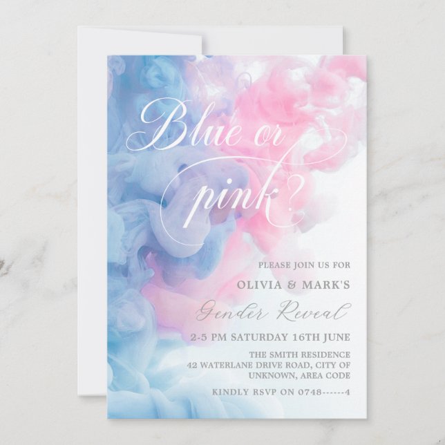 Blue and Pink Smoke Gender Reveal Invitation (Front)