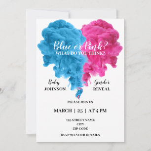 Blue and pink smoke gender reveal invitation
