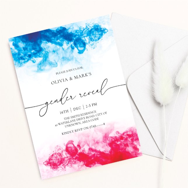 Blue and Pink Smoke theme Gender Reveal Invitation (Creator Uploaded)