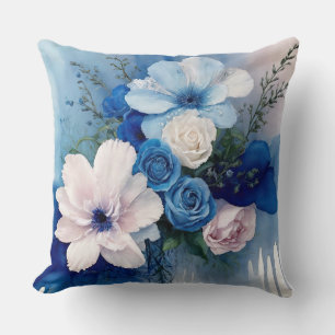 Blue and Pink Soft Watercolor floral Cushion