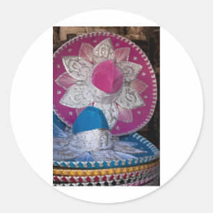 Blue and Pink Sombreros Classic Round Sticker