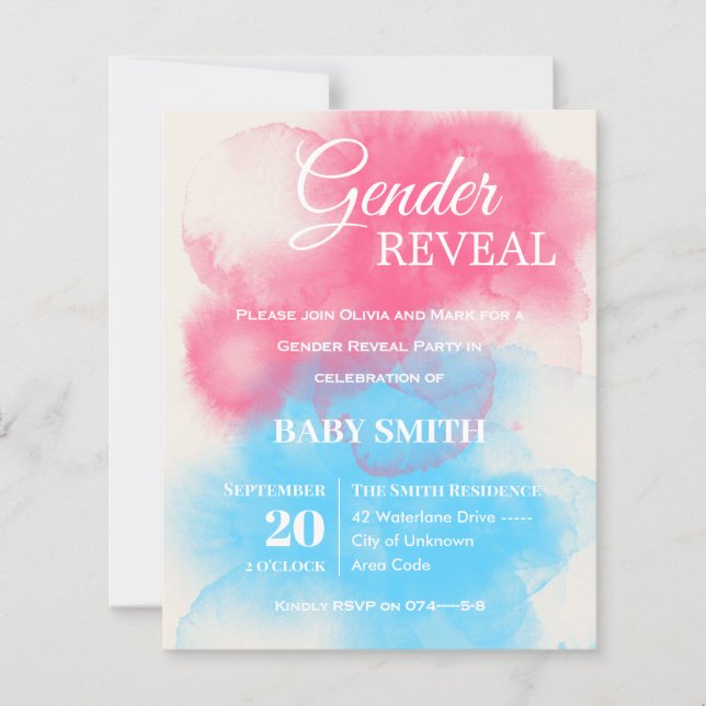 Blue and Pink Splash Gender Reveal Invitation (Front)