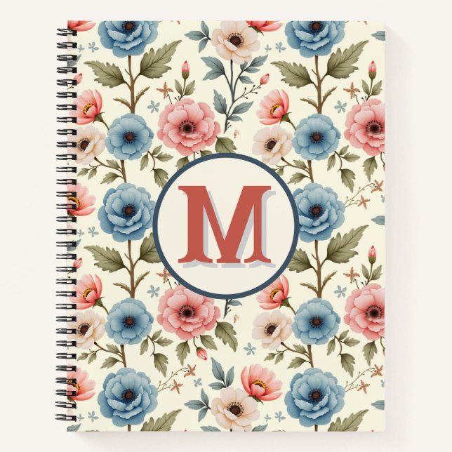 Blue and Pink Spring Floral Fantasy Notebook (Front)