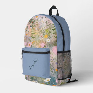 Blue and Pink Spring Meadows Background Printed Backpack