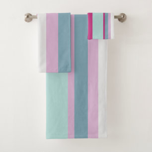 Blue and pink stripes bath towel set