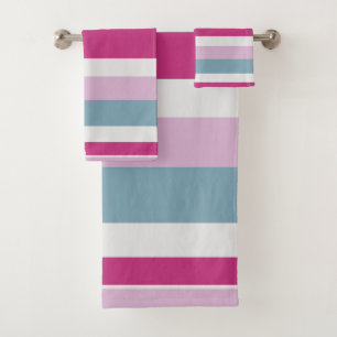 Blue and pink stripes bath towel set