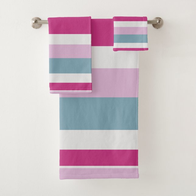 Blue and pink stripes bath towel set (Insitu)