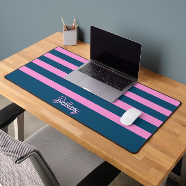 Blue and Pink  Stripes Pattern Personalised  Desk Mat (Office 2)