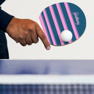 Blue and Pink Stripes Pattern Personalised Ping Pong Paddle