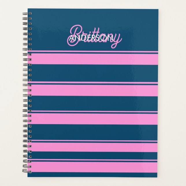 Blue and Pink  Stripes Pattern Personalised  Planner (Front)