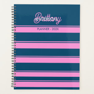Blue and Pink  Stripes Pattern Personalised  Planner