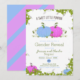 Blue and Pink Sweet little pumpkin Gender Reveal Card