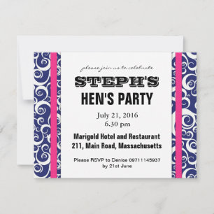 Blue and Pink Swirl Hen Party Invite