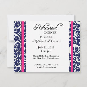 Blue and Pink Swirl Rehearsal Dinner Card