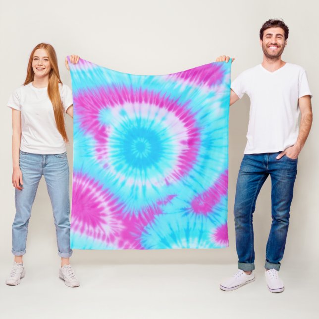 Blue and Pink Tie Dye Fleece Blanket (In Situ)