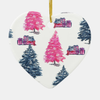 Blue and Pink Trees and Gifts Ceramic Tree Decoration