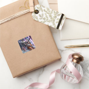 Blue and Pink Triumph: Harlequin with a Playful  Square Sticker