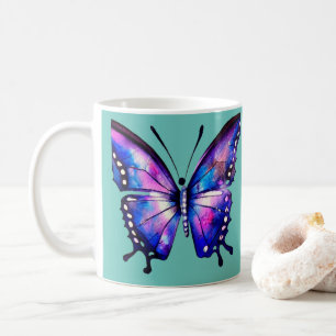 Blue and pink watercolor butterfly coffee mug