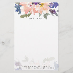 Blue and pink watercolor floral personalised  stationery