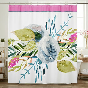 Blue and pink watercolor floral shower curtain