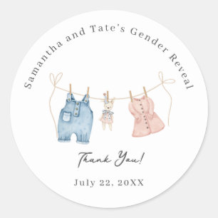 Blue and Pink Watercolor Gender Reveal Adhesive Classic Round Sticker