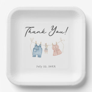Blue and Pink Watercolor Gender Reveal Paper Plate