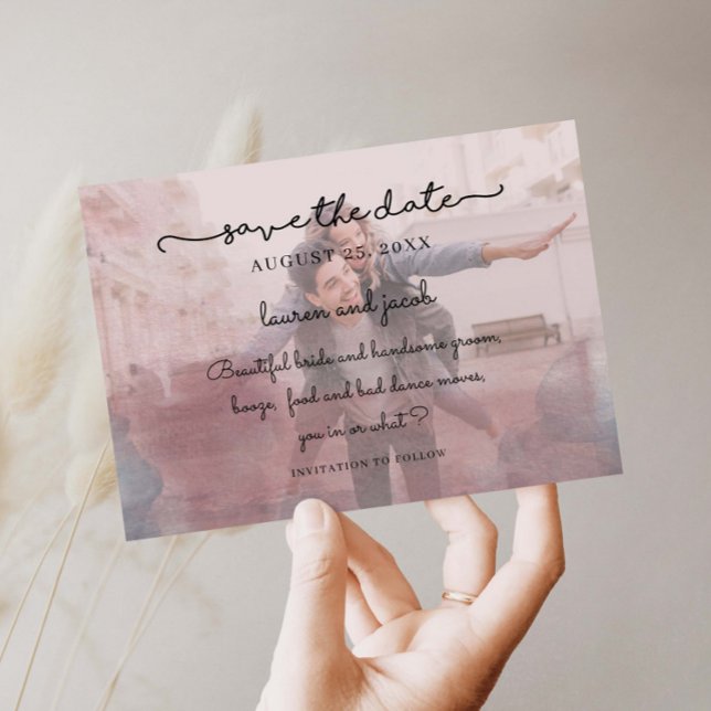 Blue and pink watercolor photo save the date invitation (Creator Uploaded)