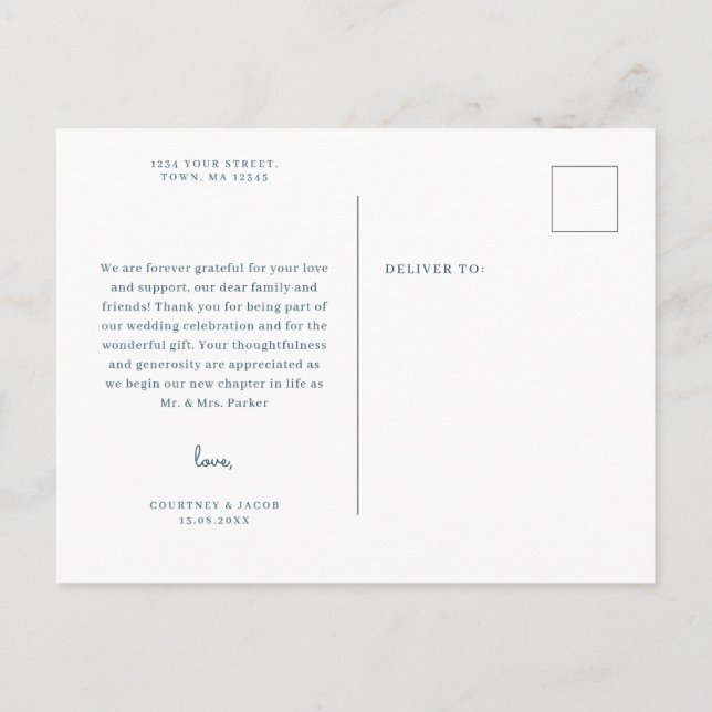 Blue and Pink Watercolor thank you postcard (Back)