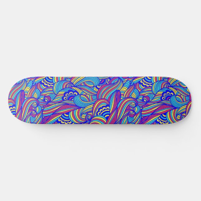 Blue and Pink Waves Pattern Skateboard (Horz)