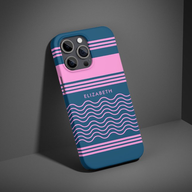 Blue and Pink Wavy Stripes Pattern Monogram Case-Mate iPhone Case (Creator Uploaded)