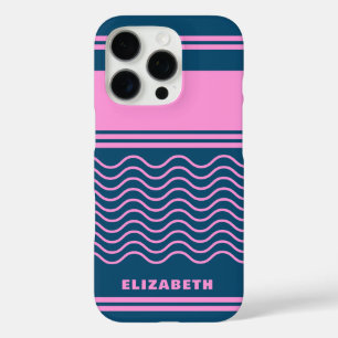 Blue and Pink Wavy Stripes Pattern Personalised  iPhone 16 Pro Case